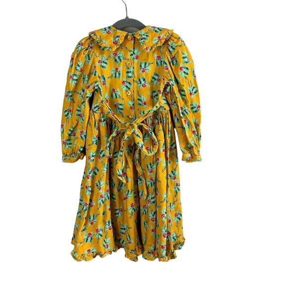 Mousefeathers Mustard Yellow Floral Prairie Ruffle Dress 5 5T Peter Pan Collar - Picture 2 of 8